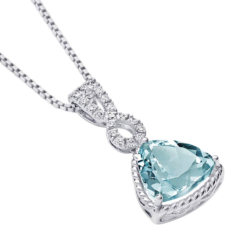 14k White Gold Aquamarine and Lab Grown Diamond Trillion Pendant, 3.69 cts