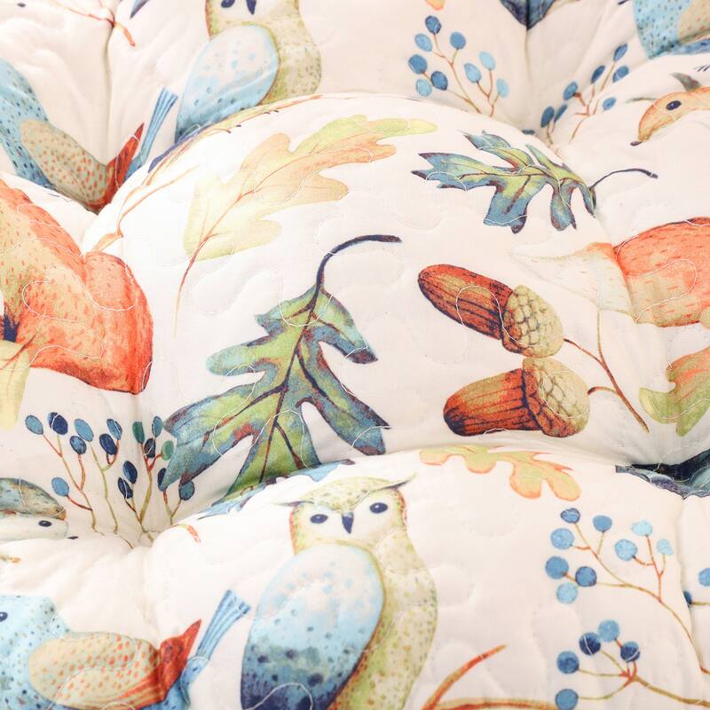 18 x 18 Microfiber Chair Pad Cushions, Owls, Autumn Leaves, Set of 4, White