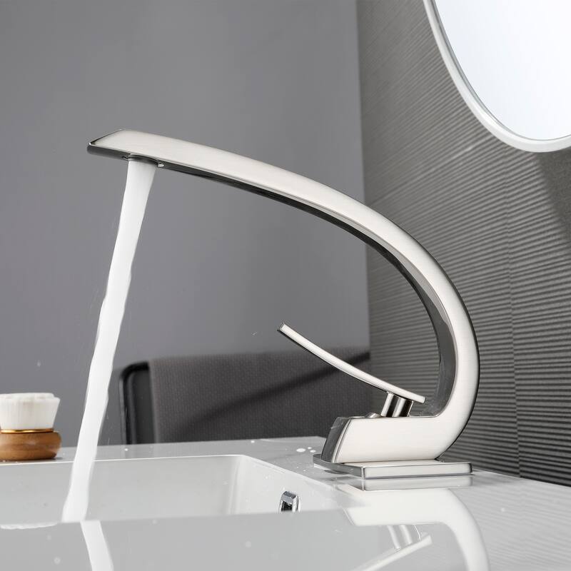 Modland C-Shaped Single Hole Bathroom Faucet, 500K Cycle CUPC Certified, 6-Inch Cover Plate, Black / Gold / Nickel / Chrome