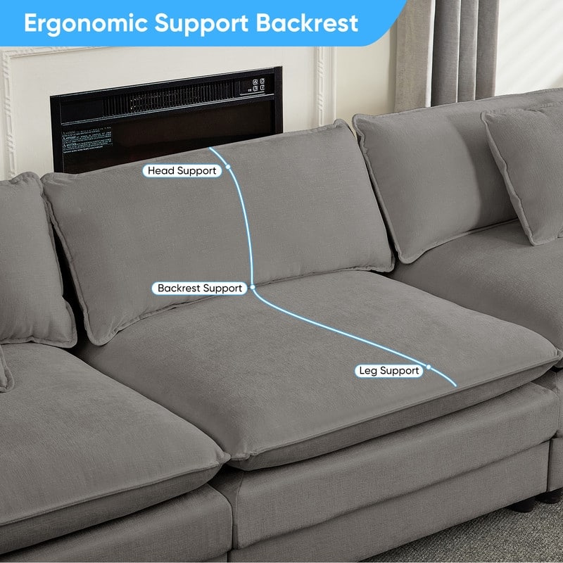 Mixoy 113''U-Shaped Modular Sectional Sofa, 5-Seat Cloud Couch with 2 Ottomans,Modern Chenille Sleeper Sofa,Deep Seat Couches