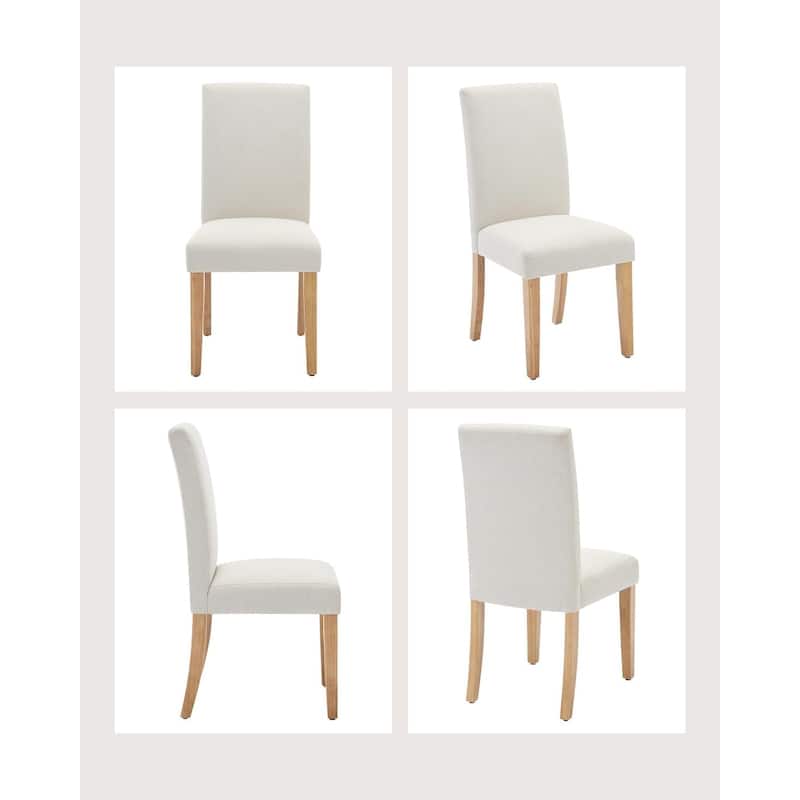 Modern Fabric Dining Chairs Set of 2 – Upholstered Curved Backrest, Wood Legs & 265lb Capacity, for Kitchen/Dining Room - Beige - Linen
