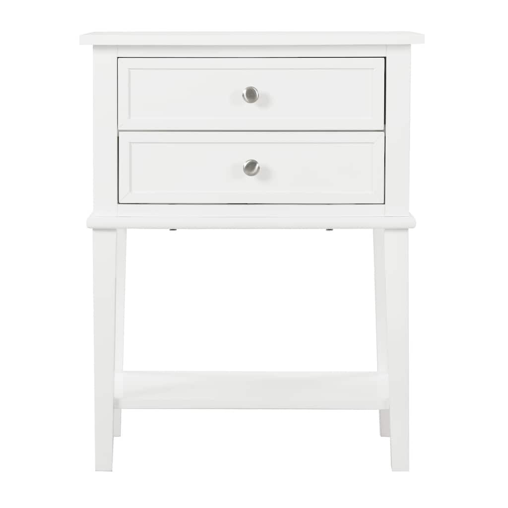 Wooden Rectangular Nightstand with Two Drawers - 28" - White