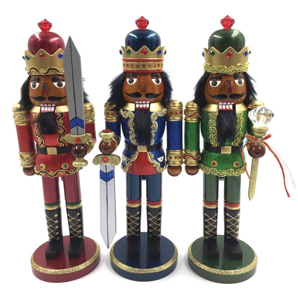 15 inch Black Bejeweled King Nutcracker, Set of 3 - gold