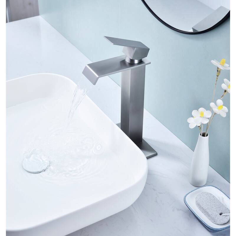 Modern Single Handle Sink Vanity Bathroom Faucet with Waterfall Spout, Anti Corrosion, Anti Rust, Easy Clean