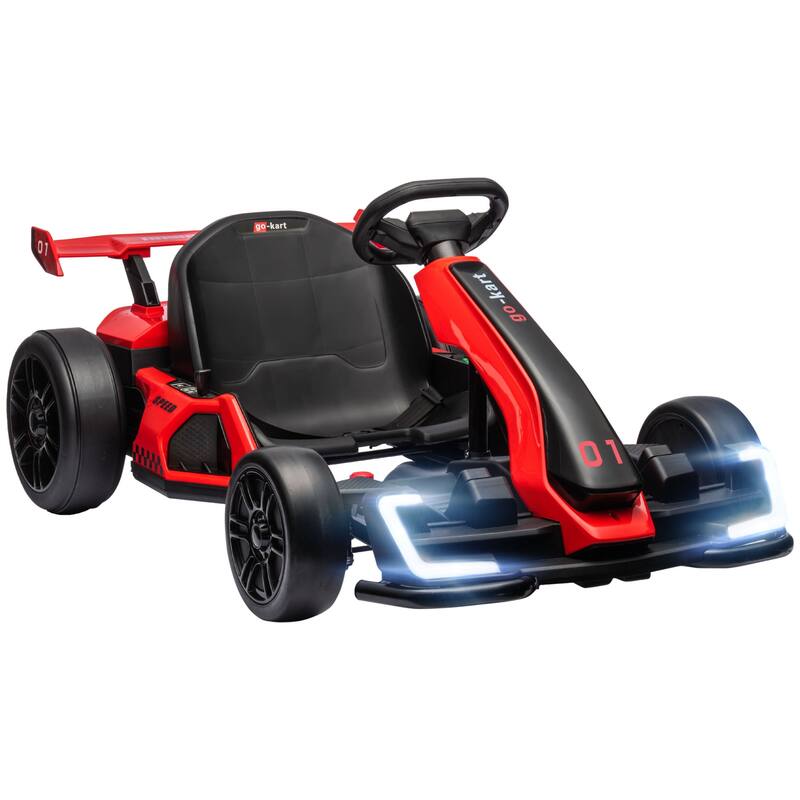 Kids 24V Electric Go Kart with Adjustable Seat, 7.5 MPH Drifting Car, Slow Start, Button Start, and Music for Outdoor Fun - Red