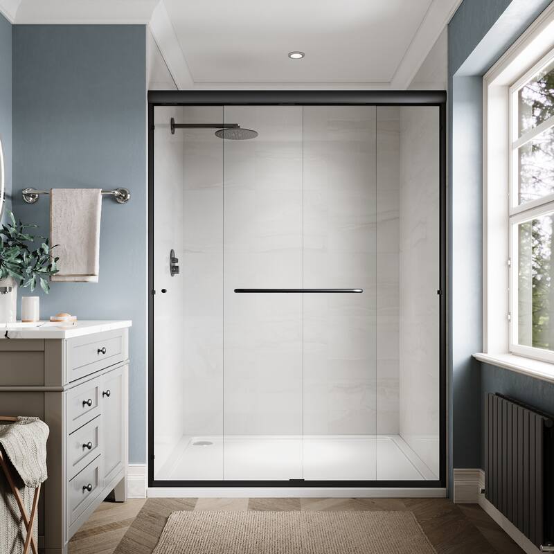 Elegant Double Sliding Shower Door in Matte Black Finish with 1/4 inch Clear Shower Tempered Glass Panel Tub Door