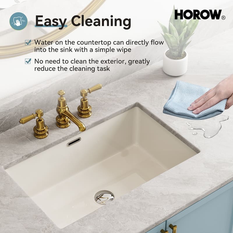 HOROW 23.63 in Rectangular Undermount Ceramic Bathroom Sink in Biscuit with Overflow Drain