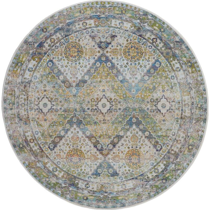 Home Power Loomed Distressed Geometric Floral Traditional Non Skid Area Rug By HomeRoots - 72' X '72' X '0.5