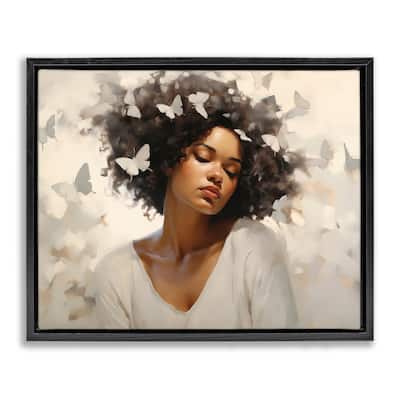 Stupell Woman with White Butterflies Framed Floater Canvas Wall Art Design By Arlington Prints