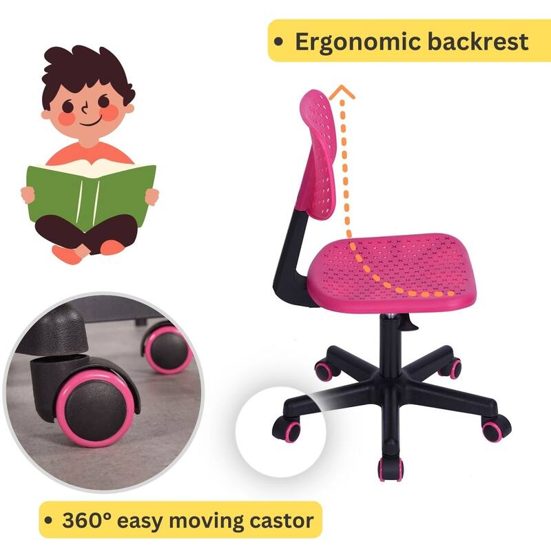 HomyLin Plastic Adjustable Rolling Kids Study Desk Chair Armless
