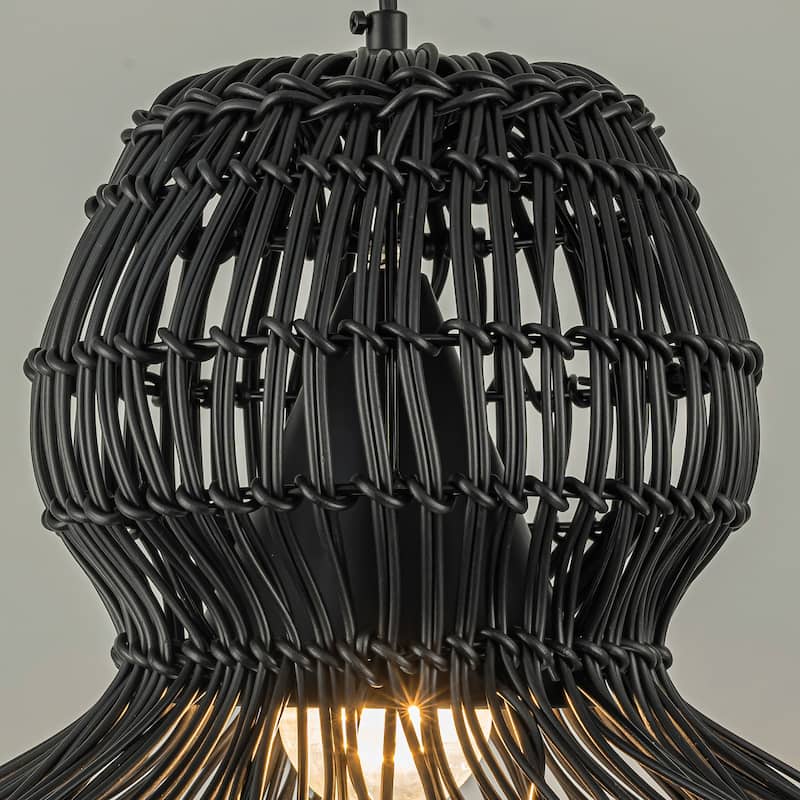 Ciel 1-Light Wicker Outdoor Pendant Light, Coastal Boho Style Scalloped- Handwoven