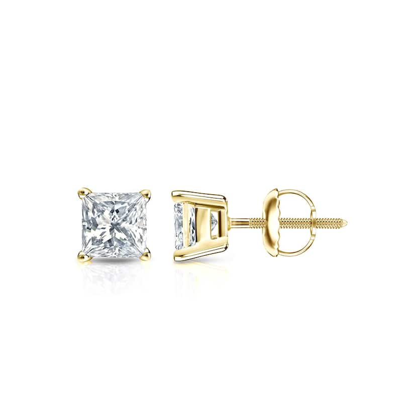 Auriya 1/2ctw Princess-cut Diamond Stud Earrings 14k Gold (I-J, SI2-SI3) - Yellow