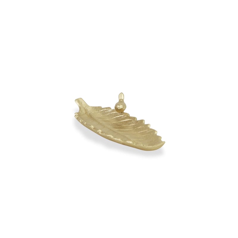 HomeRoots 10" Gold Cast Iron Leaf Vanity Tray - 9.50 in. x 1.50 in. x 4.00 in.