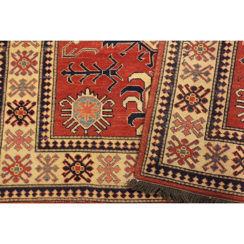 Southwestern Super Kazak Koa Rust/Beige Hand Knotted Wool Rug - 4'0'' x 6'2''
