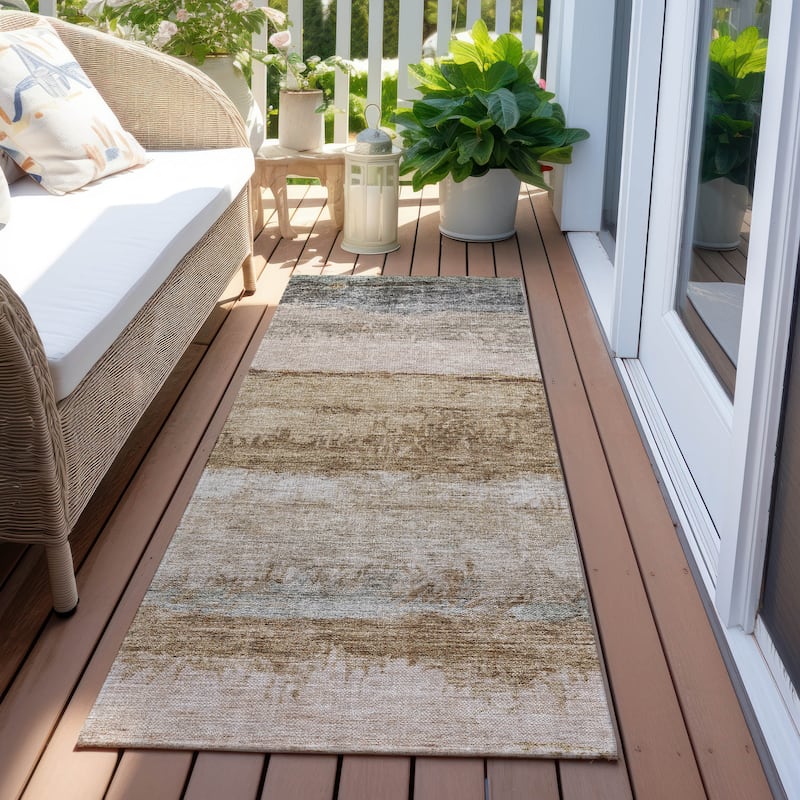 Machine Washable Indoor/ Outdoor Abstract Contemporary Chantille Rug