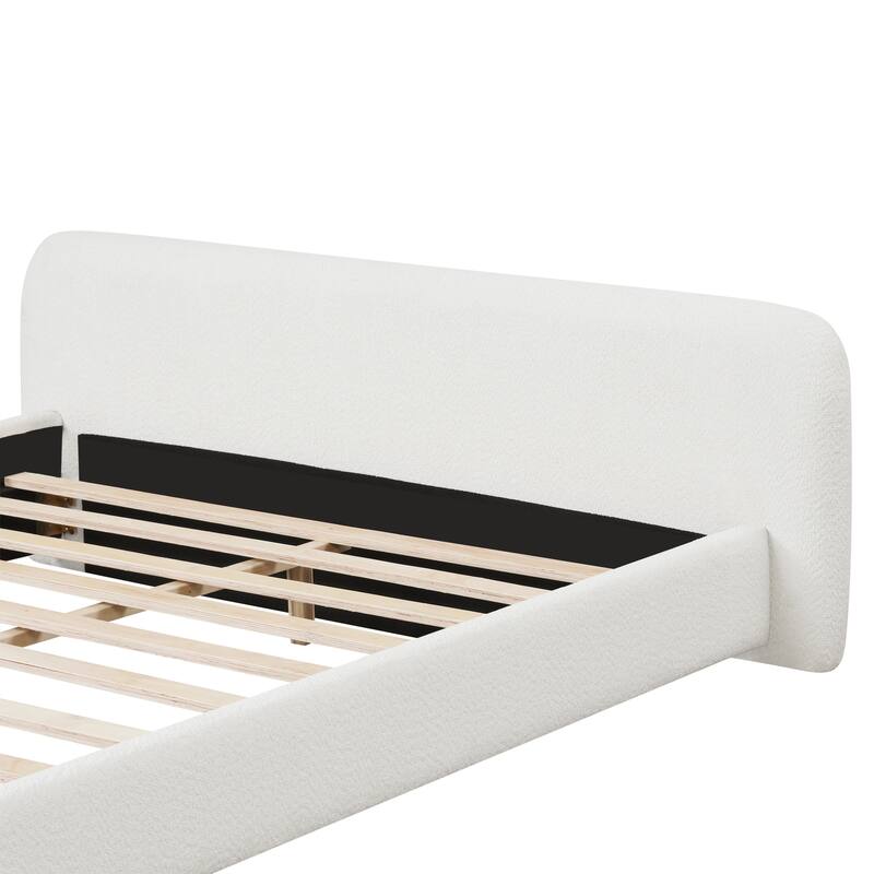 Full / Queen / King Cozy White Boucle Upholstered Bed with Birch Wood Frame