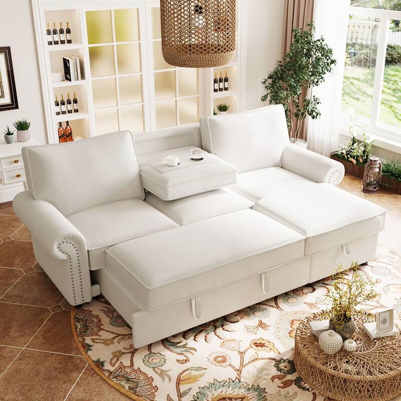 95" Convertible Sectional Sofa with Storage Chaise and Pull-Down Backrest