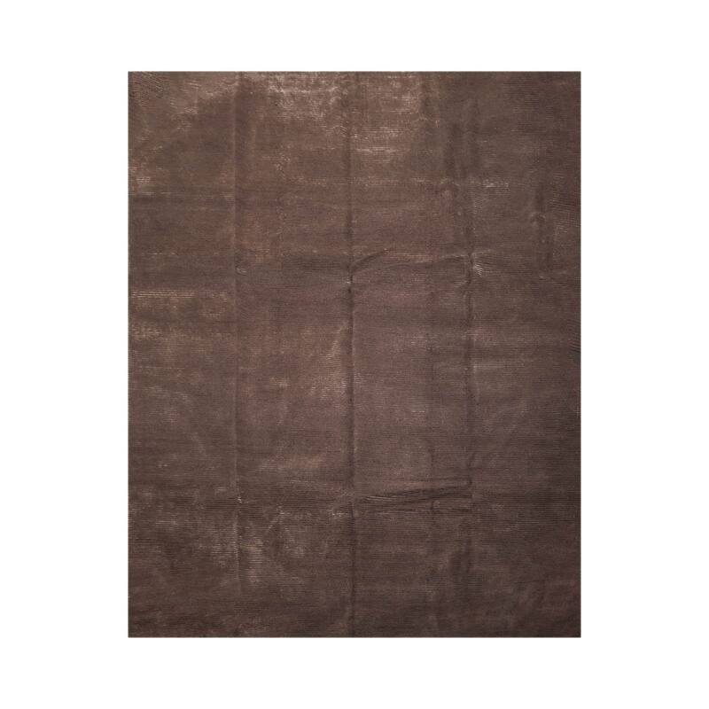 Hand Knotted Designer Brown Tibetan Wool & Silk Traditional Area Rug - 8' 2'' x 10' 1''