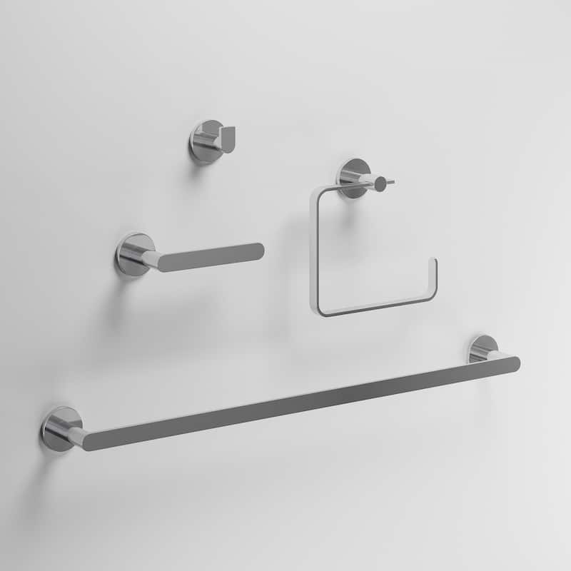VIGO Arden 4-Piece Bathroom Hardware Accessory Set with 24 in. Towel Bar, Toilet Paper Holder, Hand Towel Holder, Hook - Chrome