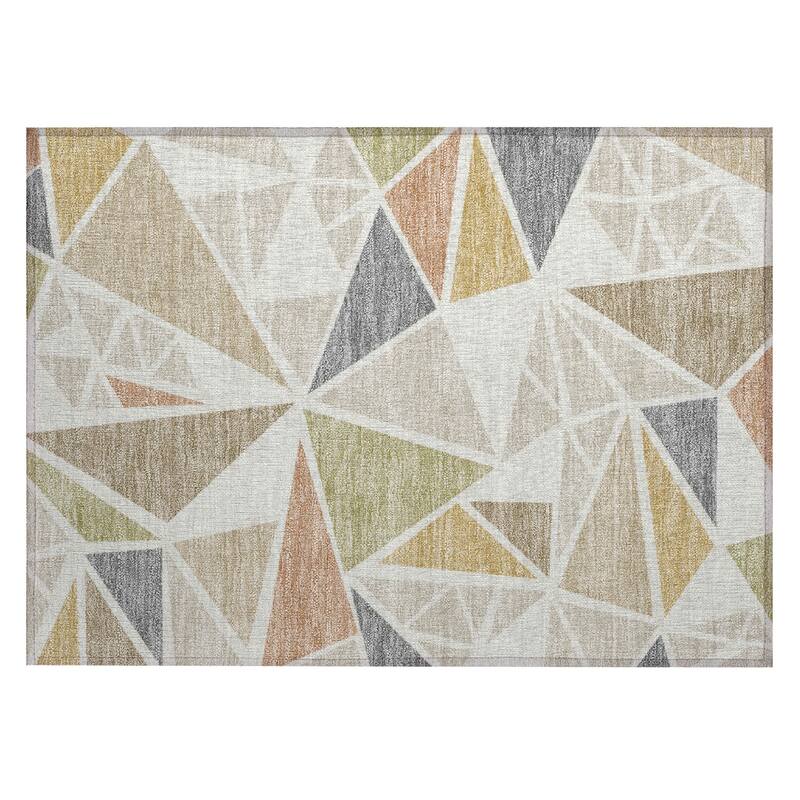 Machine Washable Indoor/ Outdoor Abstract Mosaic Chantille Rug