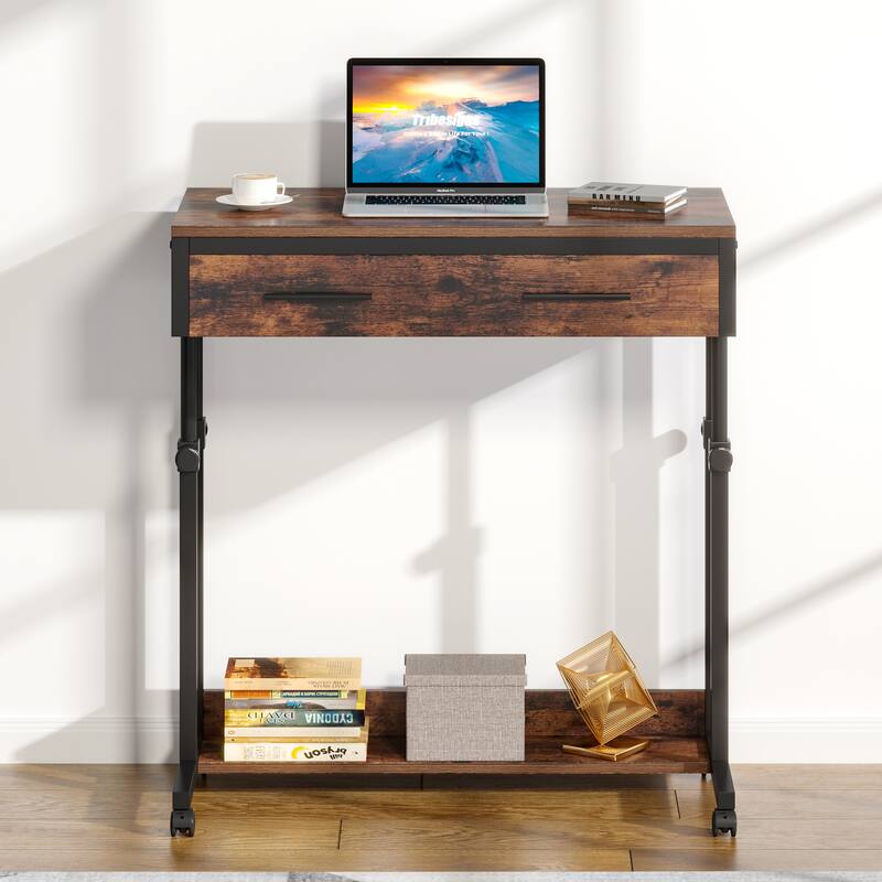 Portable Mobile Laptop Desk with Drawers, Rolling Standing Sofa Side Table for Home Office