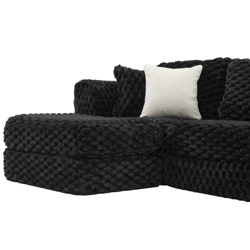 135.4" Bubble Velvet Fabric Sectional Sofa with 2 Ottomans