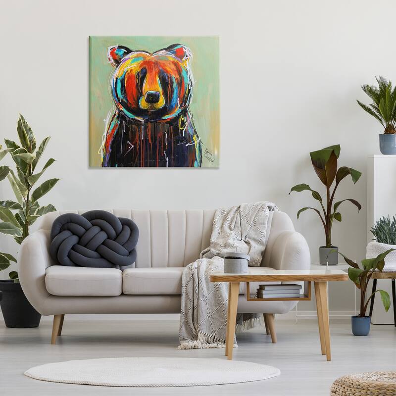 Stupell Abstract Colorful Painted Black Bear, Canvas, 17 x 1.5 x 17, Made in USA