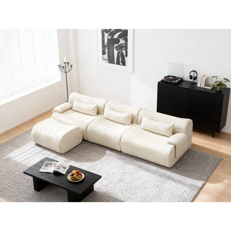 118" Boneless Couches for Living Room, Sectional Couches Modular Sofa with Ottoman, Memory Foam Cloud Couch