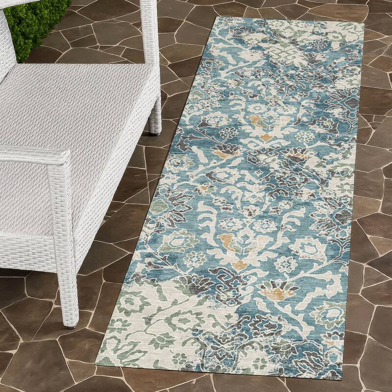 Machine Washable Indoor/ Outdoor Global Avon Chantille Rug - Teal - 2'3" x 7'6"
