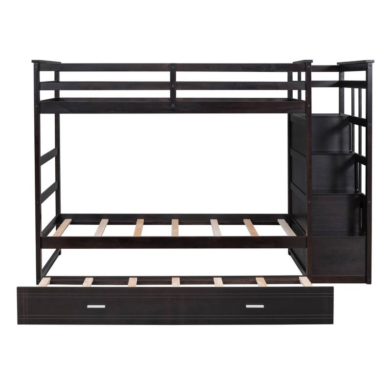 Stylish Twin-Over-Twin Bunk Bed with Solid Pine Construction & Easy Storage Staircase for Children's Bedrooms, Guest Rooms