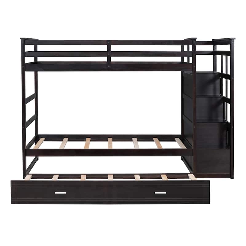 Twin Over Twin Bunk Bed with Trundle, Drawers and Storage Staircase