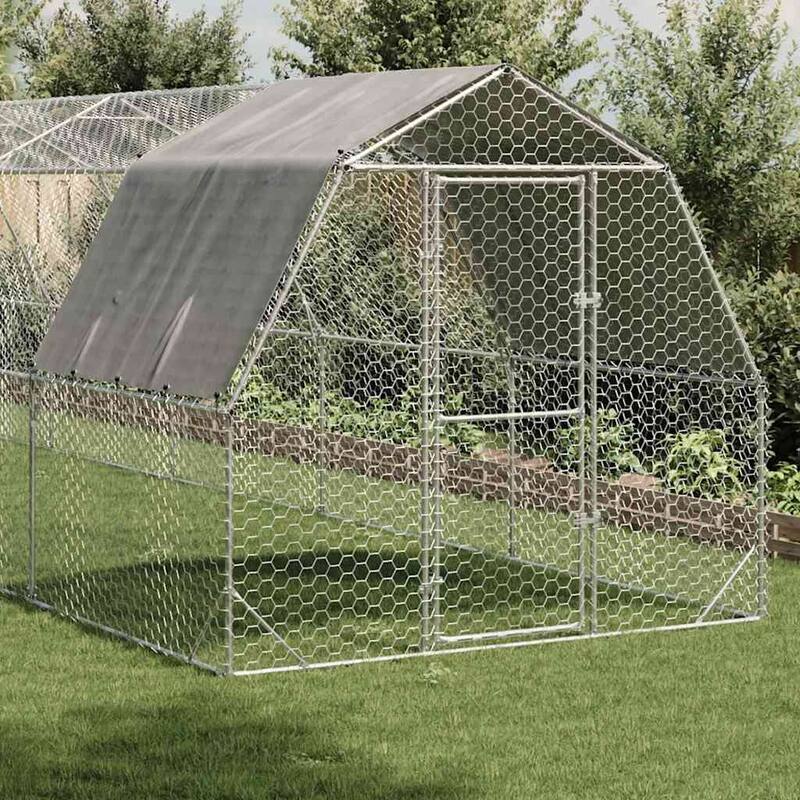 vidaXL Chicken Run Grey Galvanized steel Large Durable Chicken Run - 393.7 x 98.4 x 88.6