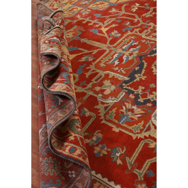 Hand Knotted Oriental 100% Wool Carpet Traditional Medallion Red Heriz (serapi) Area Rug - 14' 10'' X 11' 7''