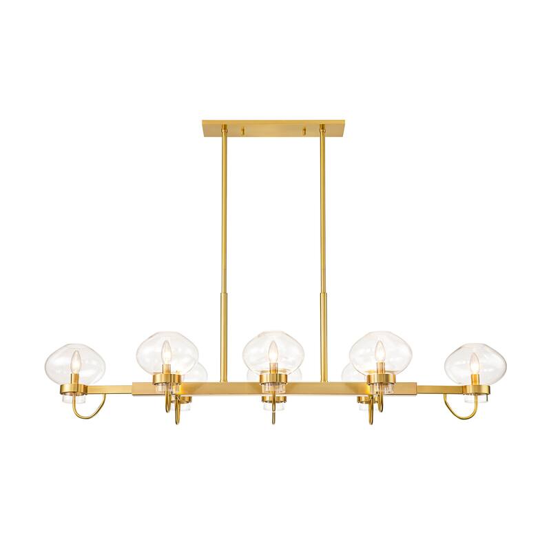 8-Light Modern Transitional Linear Kitchen Island Pendant Candle Clear Glass Globe Bubble Chandelier