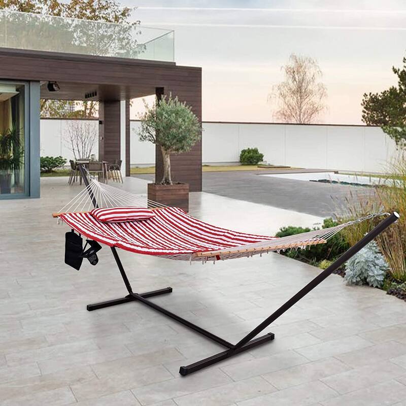 Outdoor Cotton Rope Hammock with 12FT Steel Stand