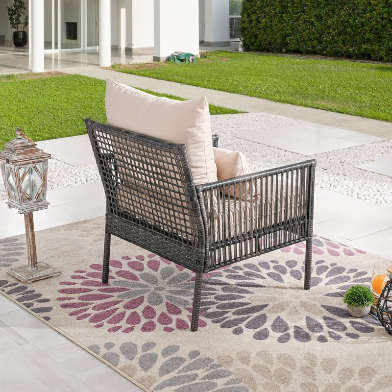 Outdoor Wicker Chair with Cushions and Pillow - Armrest