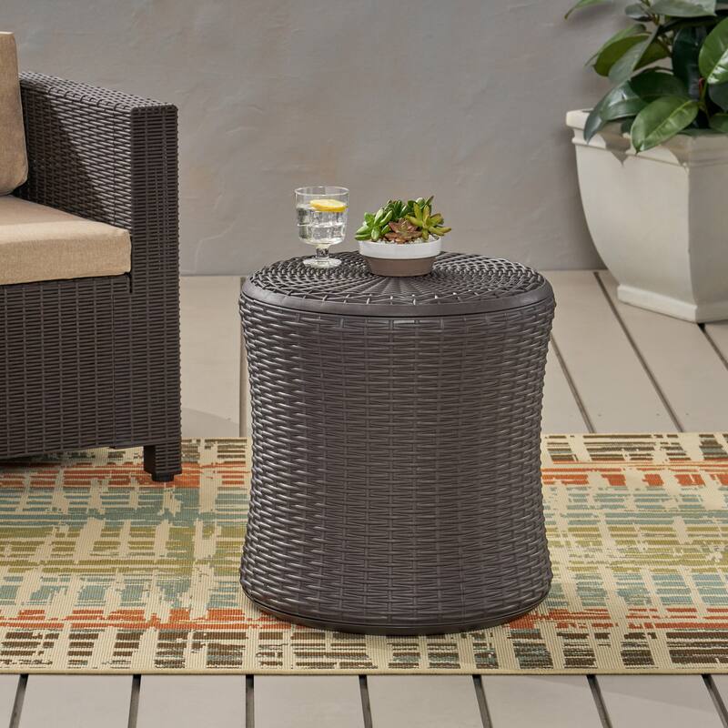 Christopher Knight Home Simone Wicker Storage Side Table - Dark Brown