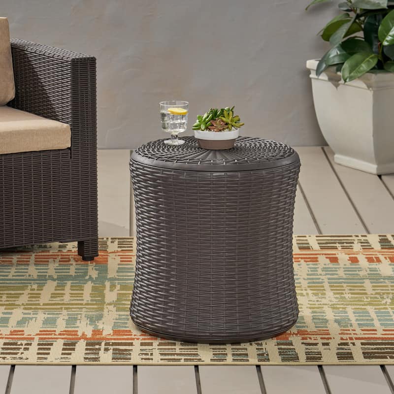 Simone Faux Wicker Storage Side Table by Christopher Knight Home - Dark Brown