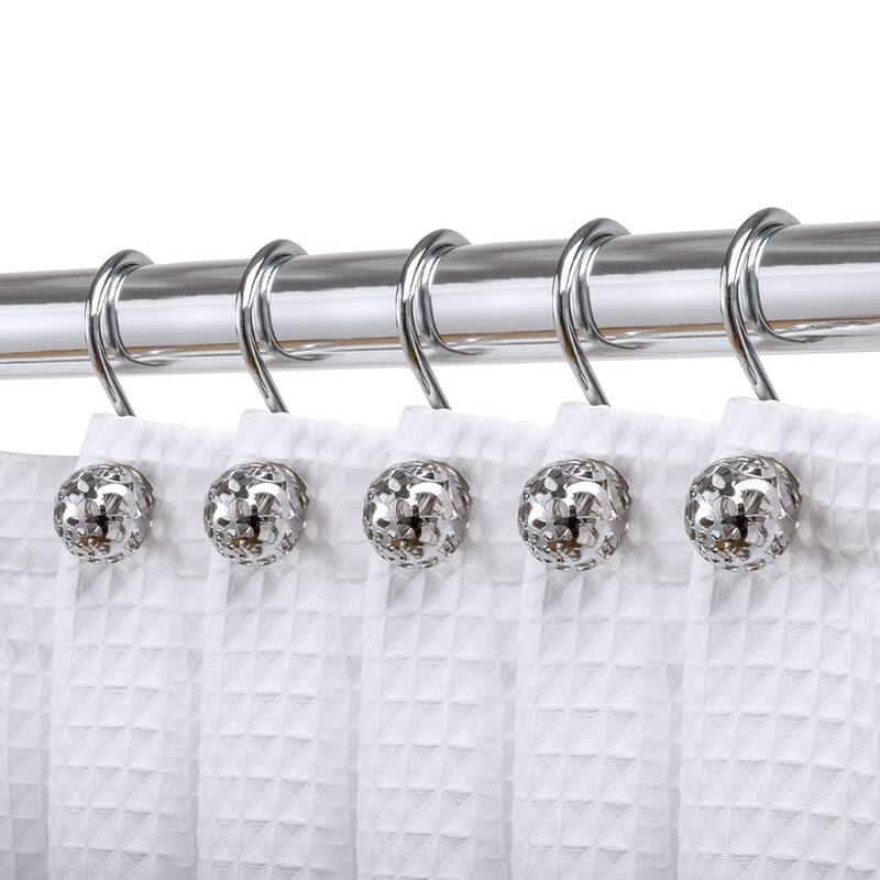 Utopia Alley Shower Rings, Hollow Ball Shower Curtain Hooks for Bathroom, Rust Resistant Shower Curtain Hooks Rings, Set of 12 - Polished Chrome