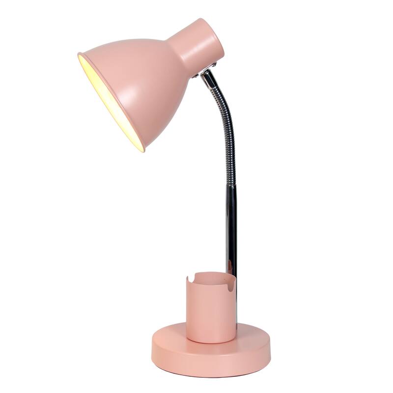 Adjustable Metal Desk Lamp with Organizer Base and Chrome Gooseneck Arm Modern Task Lighting Multiple Colors