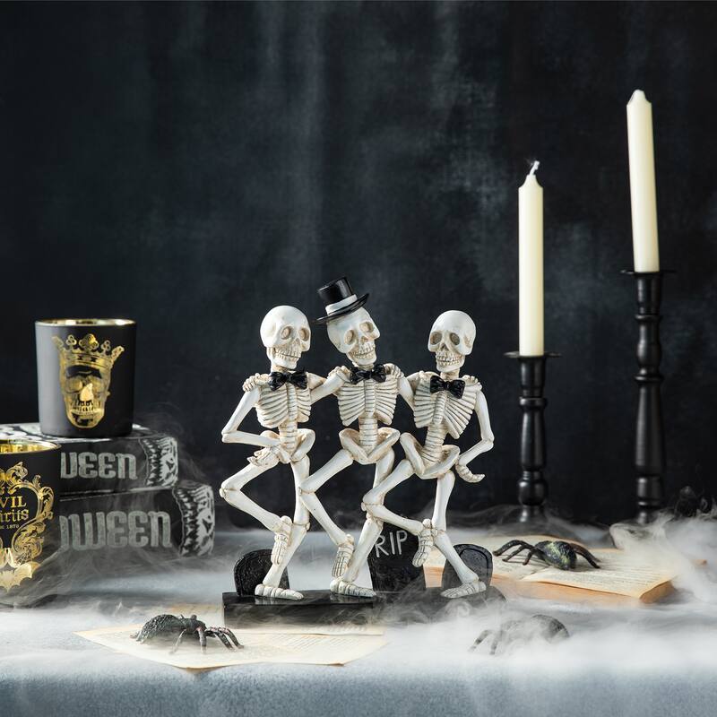 Glitzhome 11"H Halloween Polyresin Dancing Skeleton Table Decor - White