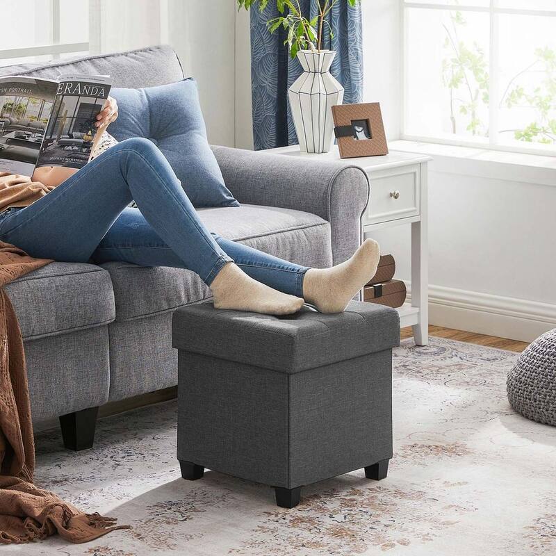 Velvet Ottoman Footrest with Storage, Tufted Design and Wooden Legs