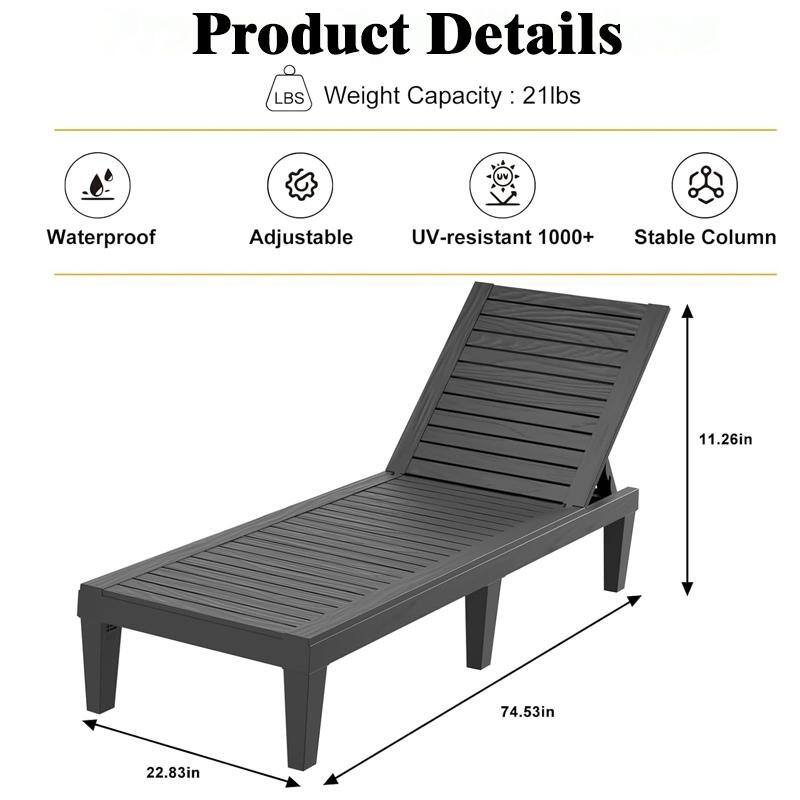 Adjustable 5-Position Reclining Sun Lounge Chair with Wood Texture Design - UV-Protected, Weatherproof Polypropylene Resin