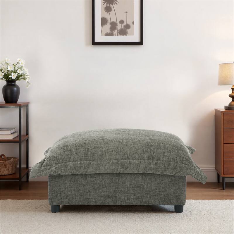 Double Layer Cushion Comfy Cloud Modular Sectional Sofa Couch Ottoman - Green Grey-Ottoman - Symmetrical