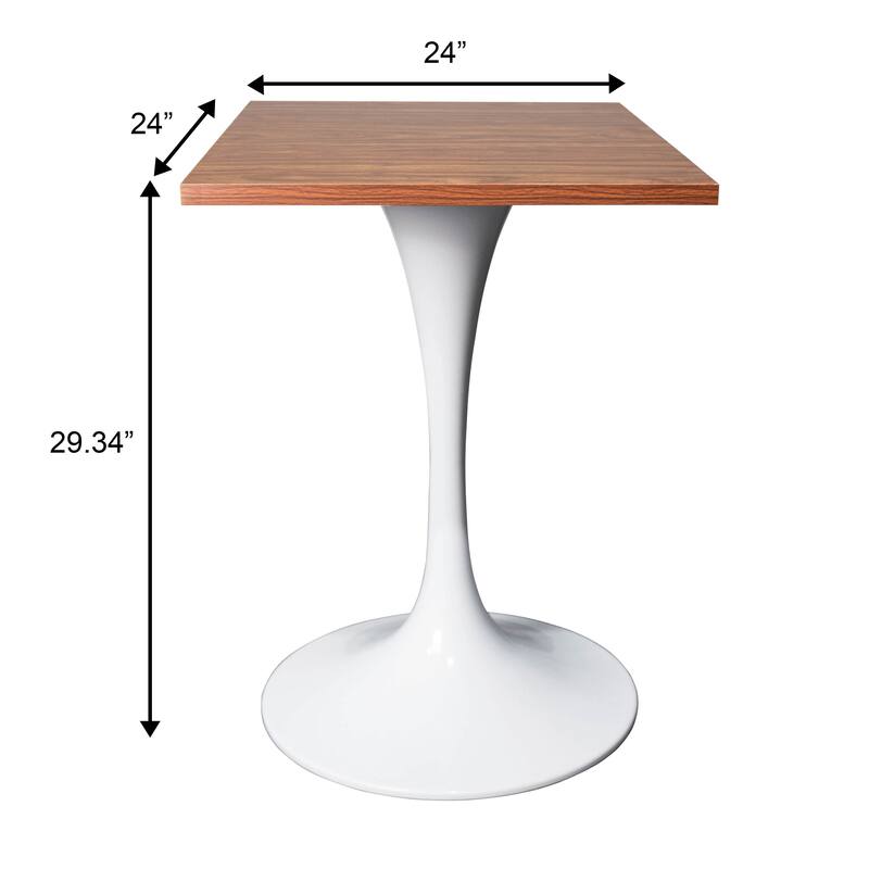 Verve 24 in. Wide Dining Table Square MDF Wood Tabletop in White Stainless Steel Pedestal Base Accent Kitchen Table