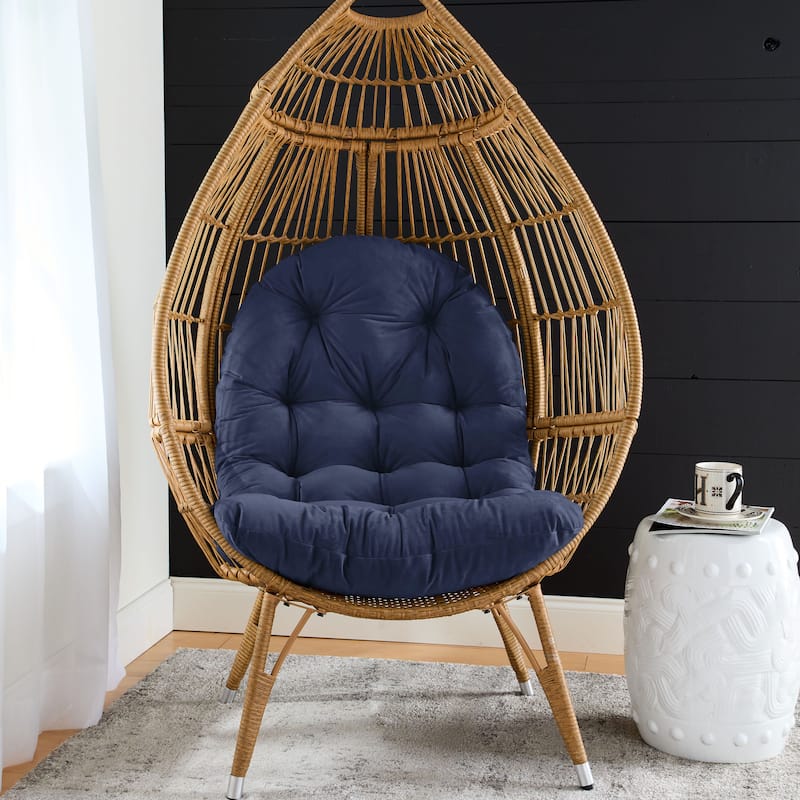 Sorra Home Solid Velvet Indoor Egg Chair Replacement Cushion - Navy 44 in L x 27 in W x 4 in D