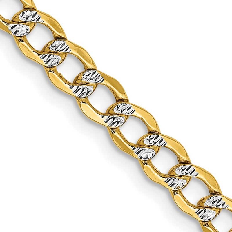 Curata 14k Yellow Gold Mens 4.3mm Semi solid Pave Curb Chain Bracelet Options: 8" 9"