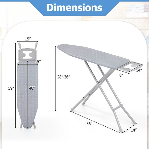 Gymax 57'' x 15'' Foldable Ironing Board w/ 7-Level Height - On