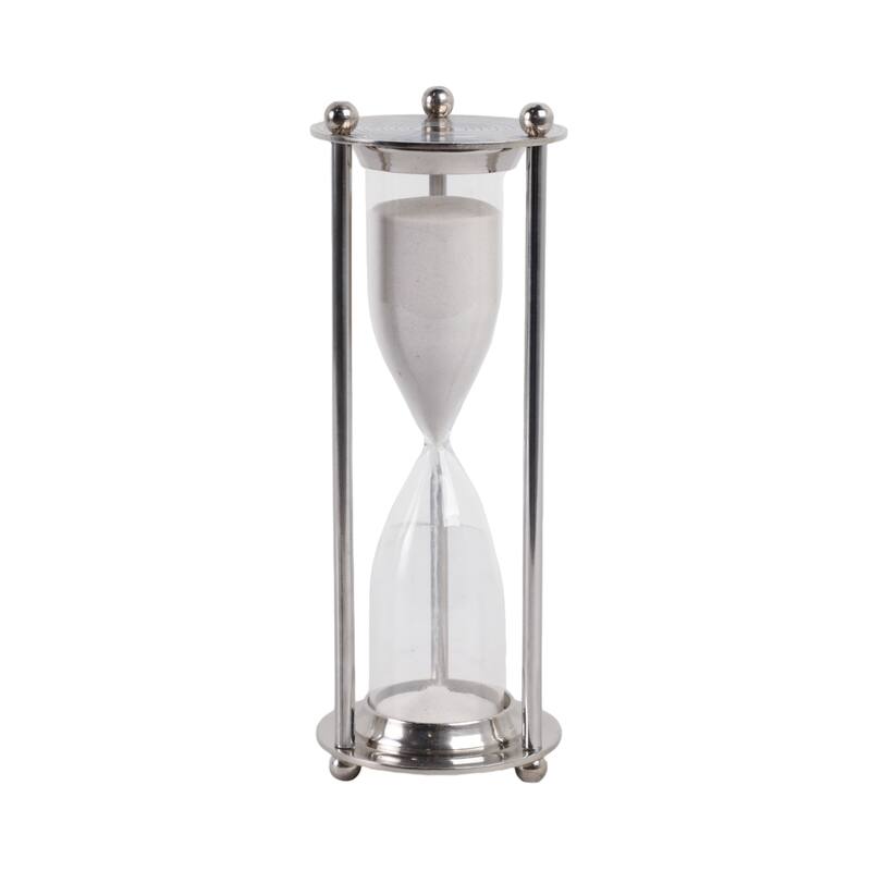 Metal Glass Decorarive Hourglass Object Metallic Finish - 11" Silver - 4" x 4" x 11"