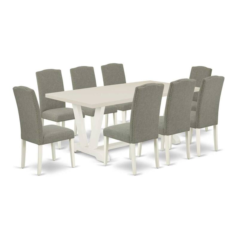 Coastal Cottage 9-Piece Dining Set - Rectangular Table & 8 Parsons Chairs - Hardwood Frame
